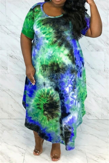 plus size new stylish multicolor batch printing loose summer irregular dress