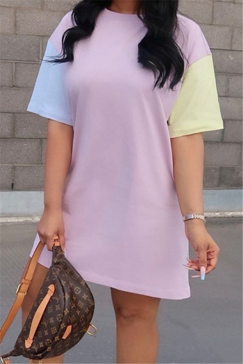 new stylish summer contrast color stretch loose casual mini dress