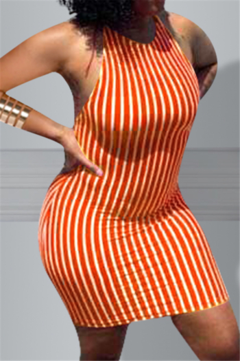 plus size new stripes batch printing laced open back stretch stylish dress (new add colors)