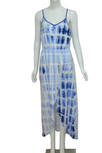 Plus size summer sling tie-dye batch printing loose stretch irregular dress