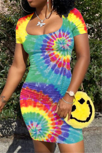 plus size new stylish multicolor batch printing hollow out summer stretch dress