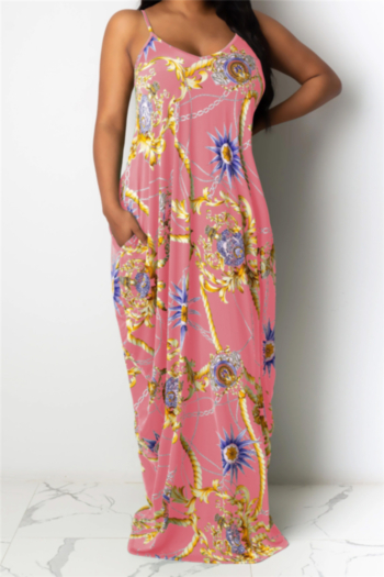 plus size 5 colors new stylish batch printing pockets sling summer stretch dress