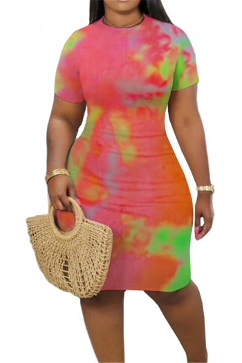 plus size summer tie-dye printing new stylish leisure stretch dress