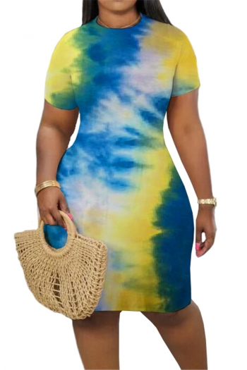 plus size new stylish tie-dye printing casual summer stretch slim dress