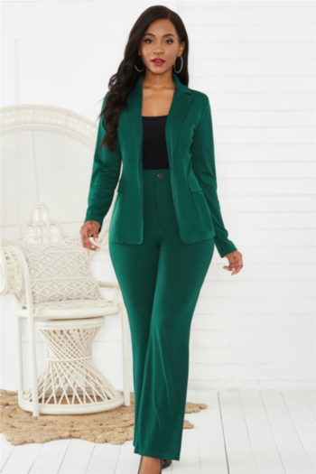 new solid color fashion suit collar pocket button stretch wide leg two-piece set