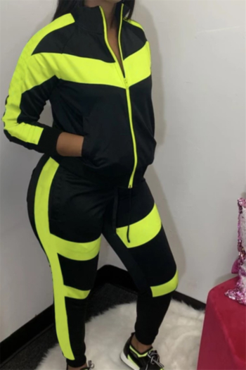 plus size new contrast colors zip-up stylish pocket stretch loose sport two-piece set