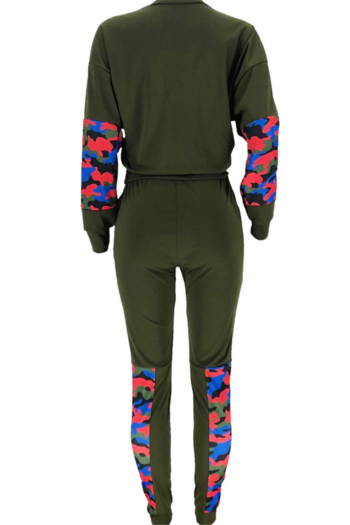 Plus size new stylish spliced camo batch printing and letter embroidered pocket two-piece set (New add colors and size)