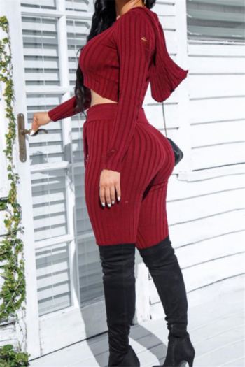 Plus size new stylish solid color hooded lace-up stretch winter knitting two-piece set