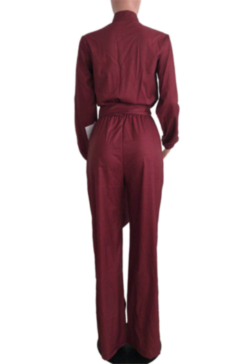 Plus size winter new stylish spliced printing pocket button wide leg jumpsuit (with belt)