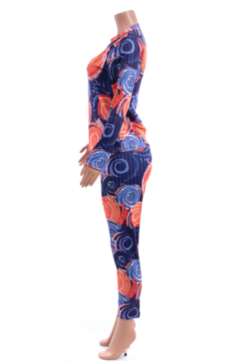 Autumn new fashion batch printing two-colors stretch fit slim two-piece set