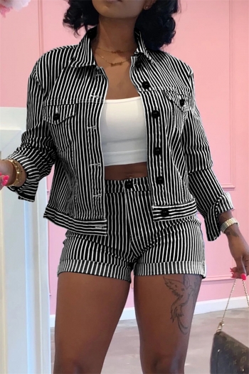 plus size new streak single breasted pocket jacket zip-up shorts casual two-piece set (new add color)