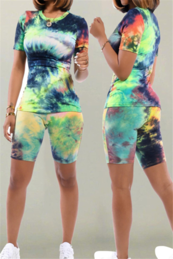 plus size new stylish multicolor batch printing summer stretch fit slim casual sport two-piece set
