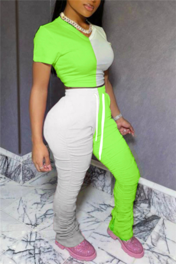 plus size new stylish contrast color pleated split pants stretch casual two-piece set (new add colors)