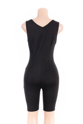 New stylish 4 colors solid color stretch zip-up silk v-neck fit slim playsuit