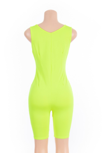 New stylish 4 colors solid color stretch zip-up silk v-neck fit slim playsuit