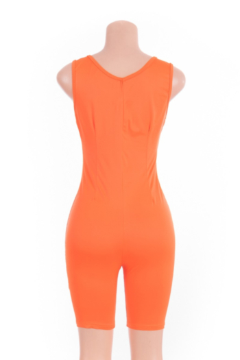 New stylish 4 colors solid color stretch zip-up silk v-neck fit slim playsuit