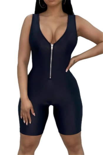 New stylish 4 colors solid color stretch zip-up silk v-neck fit slim playsuit