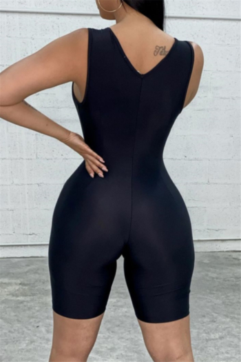 New stylish 4 colors solid color stretch zip-up silk v-neck fit slim playsuit