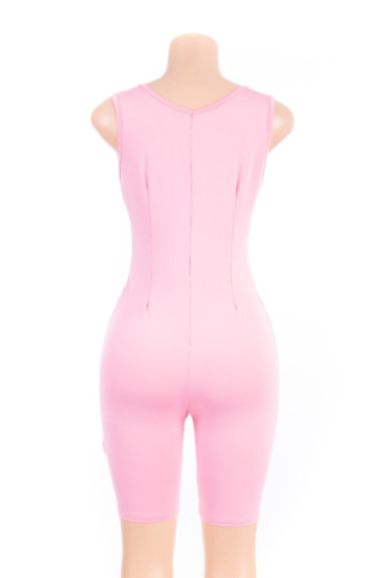 New stylish 4 colors solid color stretch zip-up silk v-neck fit slim playsuit