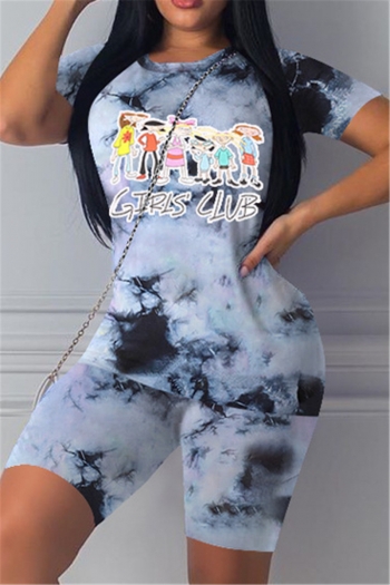 plus size new stylish cartoon and letter printing stretch slim sport two-piece set