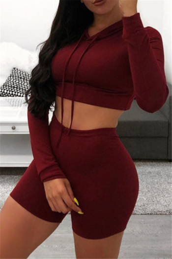 plus size 6 colors solid color hooded stretch fit slim two-piece set