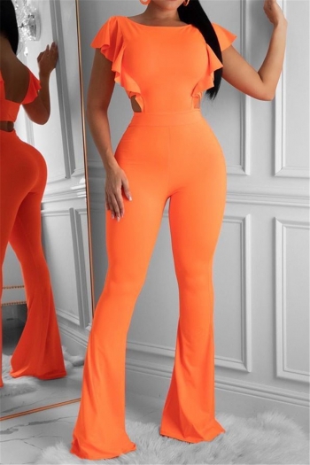 new stylish solid color hollow out wide leg stretch jumpsuit