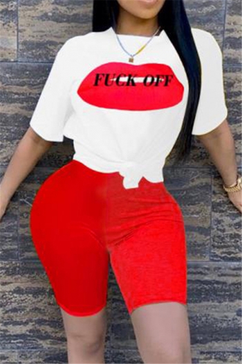 plus size 5 colors lip and letter printing stretch new stylish two-piece set
