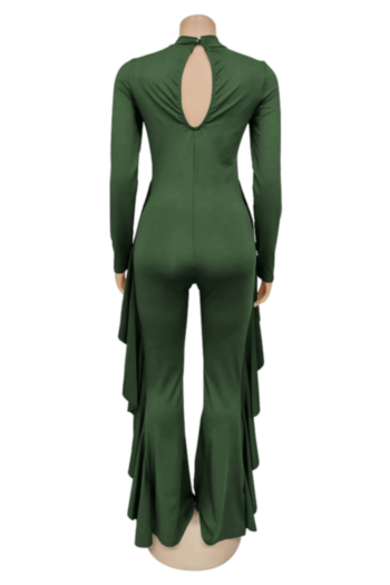 New stylish three colors ruffle splice solid color tight stretch jumpsuit