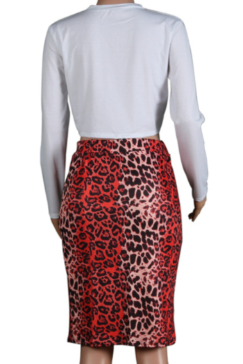 New stylish four colors plus size letter print short T-shirts with leopard skirt stretch two-piece set