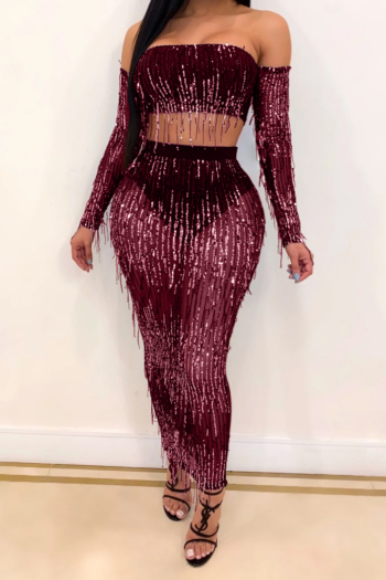 New stylish plus size three colors sequin tassel mesh see through splice underpants lining stretch two-piece set
