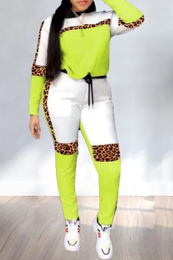 new stylish plus size three colors hooded leopard splice pocket stretch slim fit two-piece set