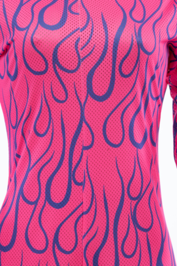 New stylish plus size blue pattern batch printing zip-up stretch tight jumpsuit