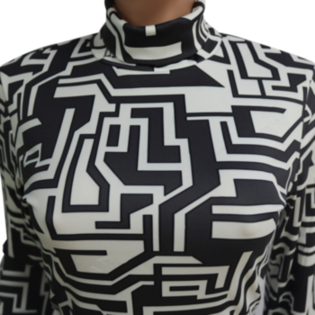 New stylish high neck plus size geometrical pattern batch printing stretch slim fit two-piece set