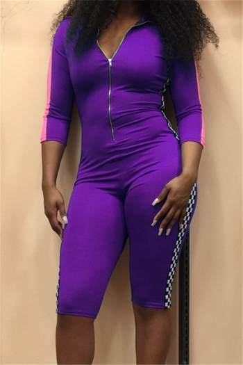 four colors stretch zip-up sports stylish tight playsuit