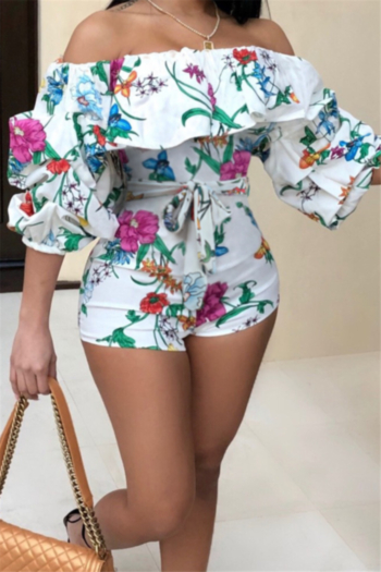 new floral print stretch strapless ruffle stylish fit playsuit with belt
