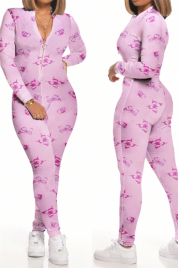 plus size pink butterflies batch printed stretch sports stylish slim jumpsuit