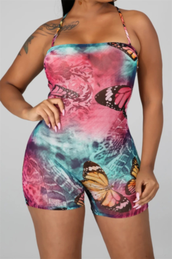 new plus size batch butterflies print stretch bandage backless sexy tight playsuit