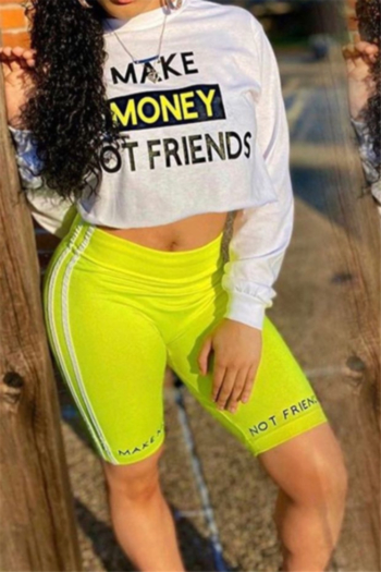 New plus size letters print stretch stylish sports two-piece set