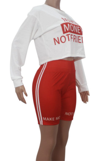 New plus size letters print stretch stylish sports two-piece set