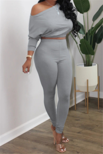 autumn new plus size solid color stretch stylish casual two-piece set