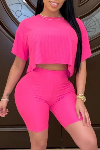 plus size solid color loose short top with tight shorts new stylish stretch two-piece set