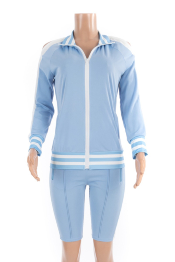 Plus size new stylish hollow out zip-up loose stretch two-piece set