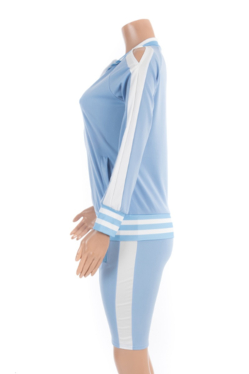 Plus size new stylish hollow out zip-up loose stretch two-piece set