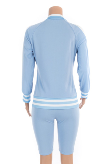 Plus size new stylish hollow out zip-up loose stretch two-piece set