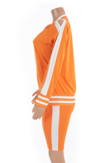 Plus size new stylish hollow out zip-up loose stretch two-piece set