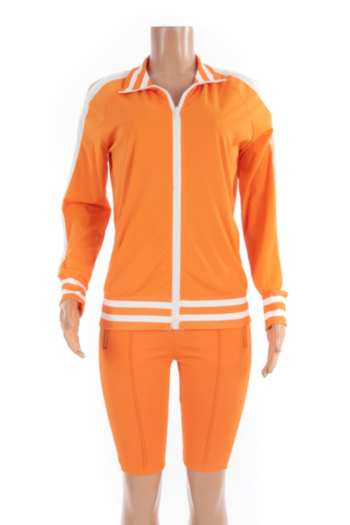 Plus size new stylish hollow out zip-up loose stretch two-piece set