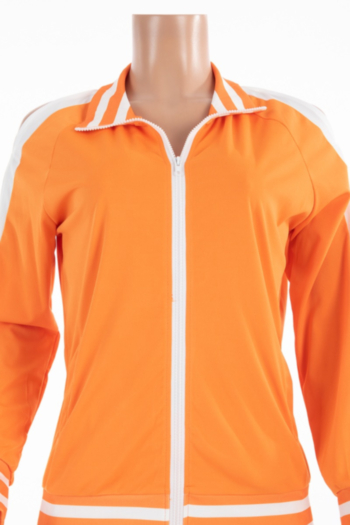 Plus size new stylish hollow out zip-up loose stretch two-piece set