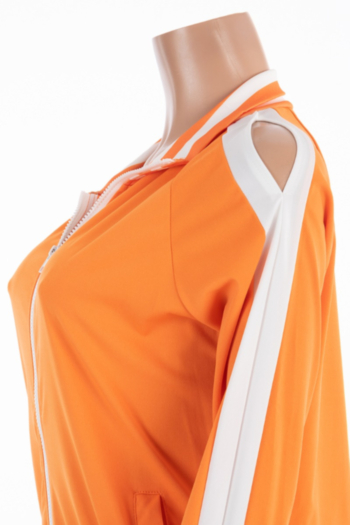 Plus size new stylish hollow out zip-up loose stretch two-piece set