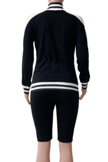 Plus size new stylish hollow out zip-up loose stretch two-piece set