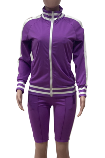 Plus size new stylish hollow out zip-up loose stretch two-piece set